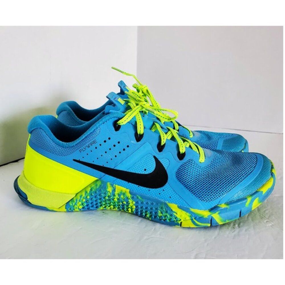 Nike Metcon 2 AMP Blue Glow Volt Neon Yellow CrossFit Size 7 Y2K Retro Sport